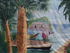 Decor Doek Caribisch Palmen, Huisje, Bootje