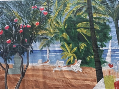 Decor Doek Caribisch Strand, Palm, Cocktail