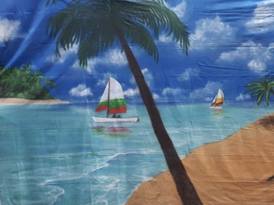 Decor Doek Caribisch Strand, Palm, Parasol