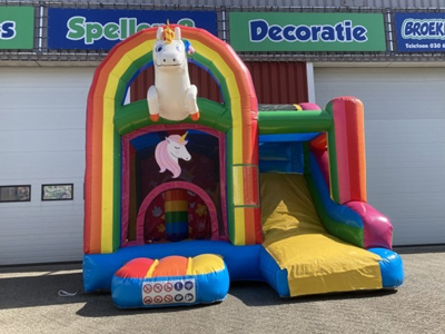 Springkussen Jumpy Unicorn met glijbaan