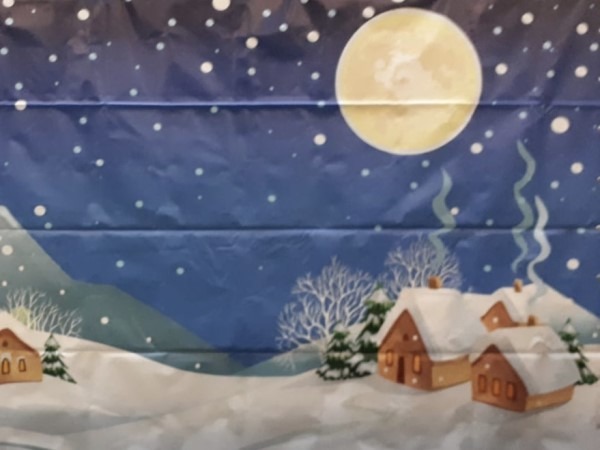 Decor Doek Winter Dorp in Sneeuw bij Nacht PVC